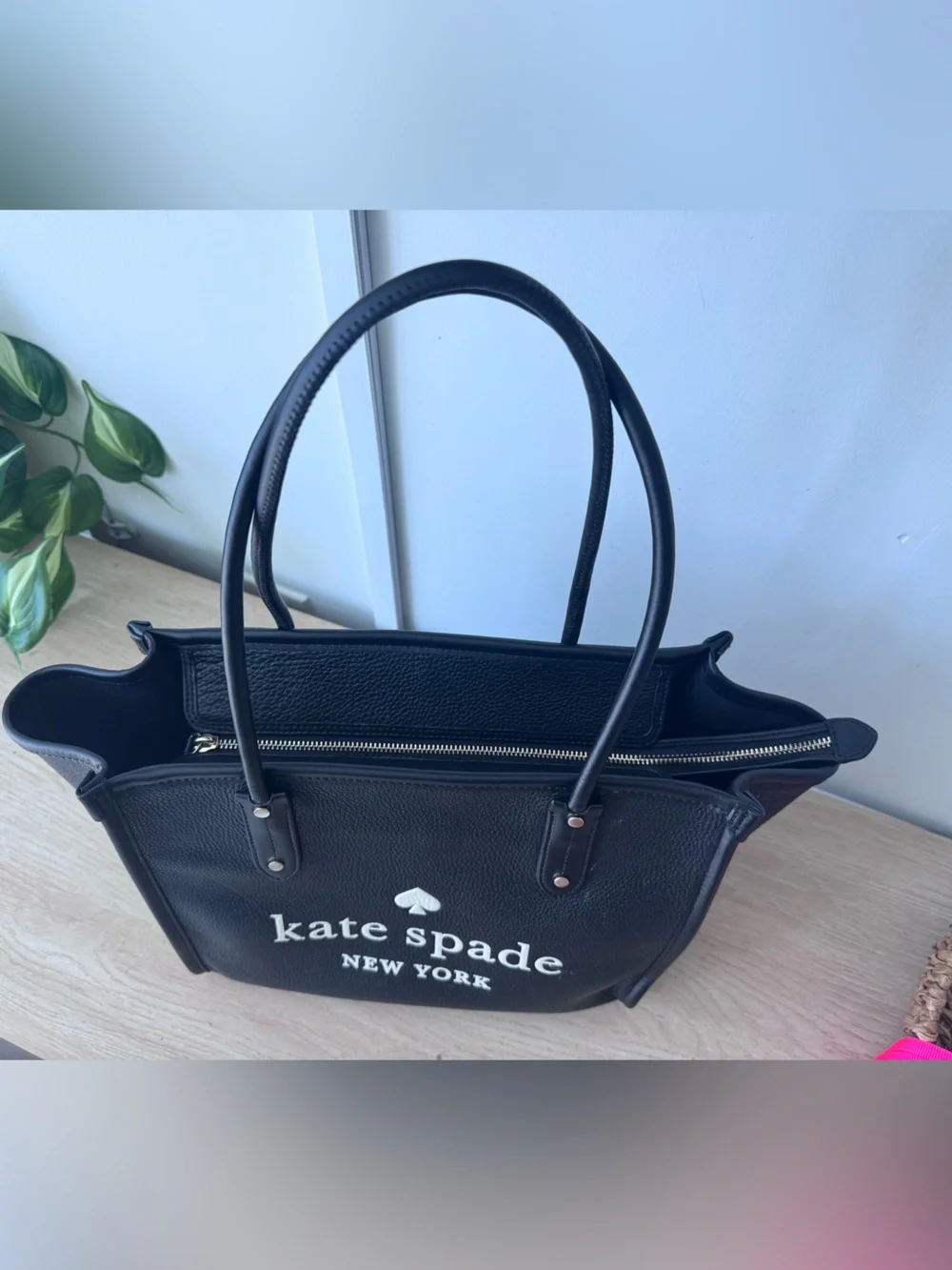 kate spade Black Leather Logo Tote